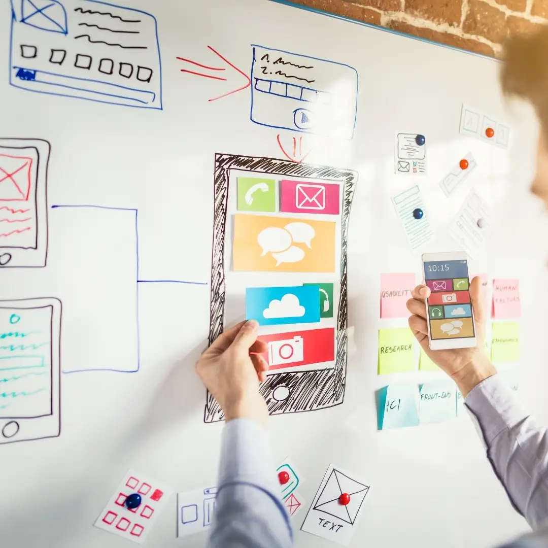 Redesign de site: como renovar sem perder tráfego 3 pessoa consultando assistente de IA no celular em busca de uma empresa
